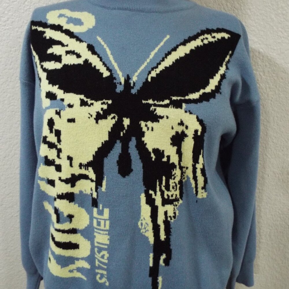 Emmiol Unisex Sweater Harajuku Butterfly Pullover Thick Warm Soft Blue